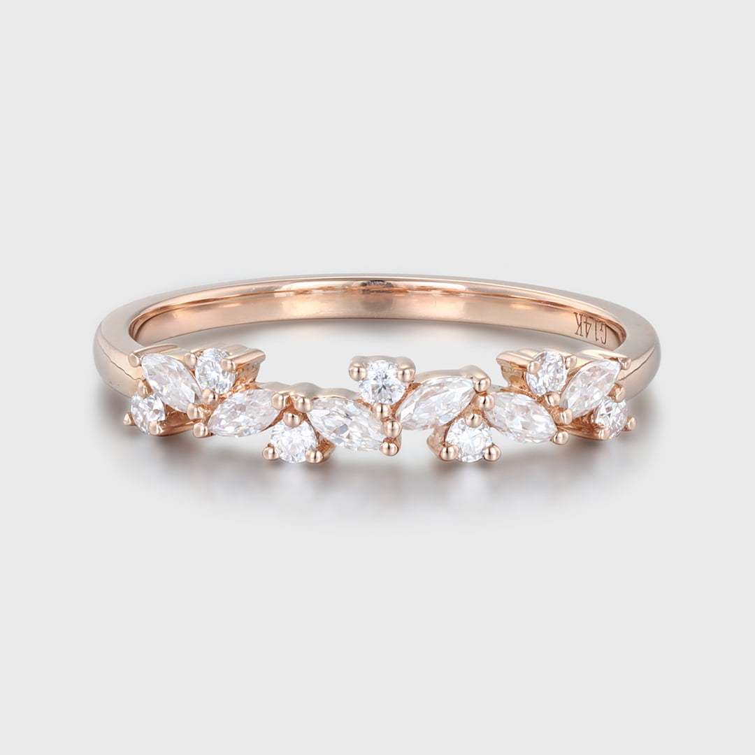 Unique Moissanite wedding band Marquise wedding band Vintage rose gold wedding band diamond ring stacking matching promise ring Anniversary