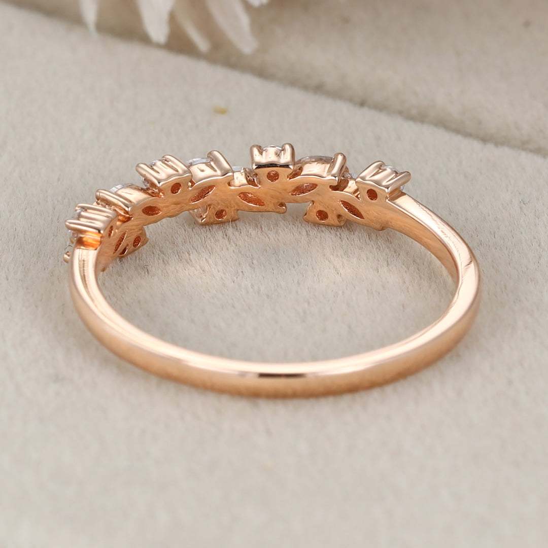 Unique Moissanite wedding band Marquise wedding band Vintage rose gold wedding band diamond ring stacking matching promise ring Anniversary