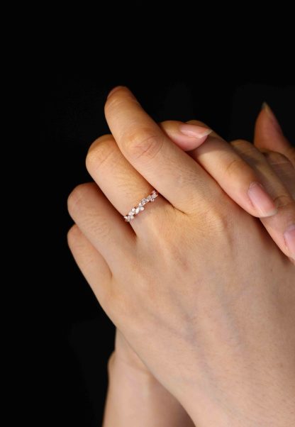 Unique Moissanite wedding band Marquise wedding band Vintage rose gold wedding band diamond ring stacking matching promise ring Anniversary