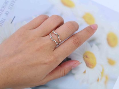 Unique Moss Agate Ring Enhancer Rose Gold Women Moissanite Curved Wedding Band Stacking Matching Promise Ring Personalized Gift For Her
