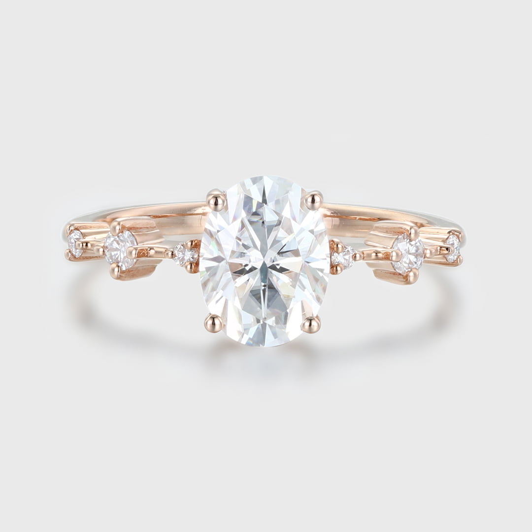 1.5CT Oval Moissanite Bridal Promise Ring In 14K Rose Gold