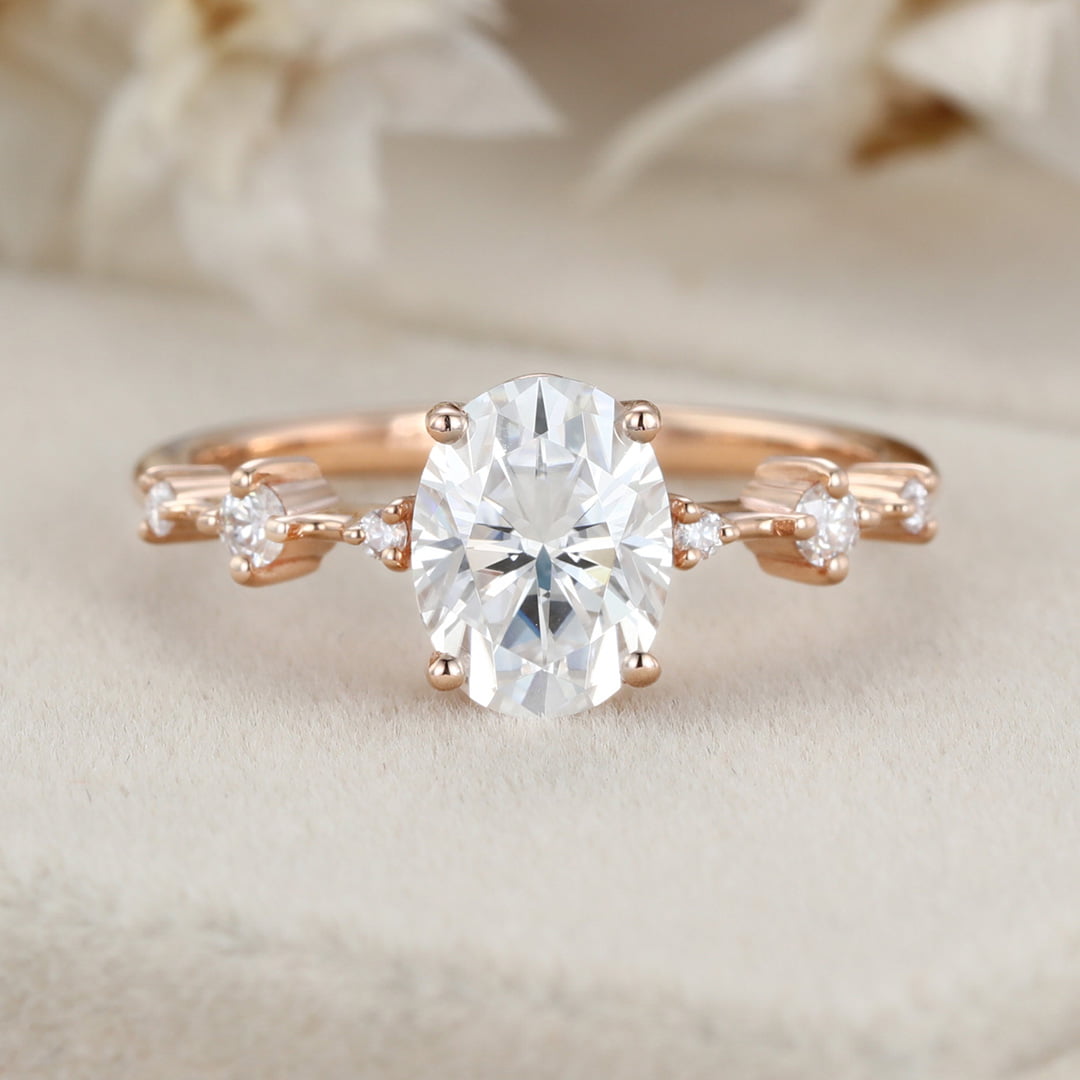 1.5 Carat Oval Moissanite Bridal Promise Ring In 14K Rose Gold