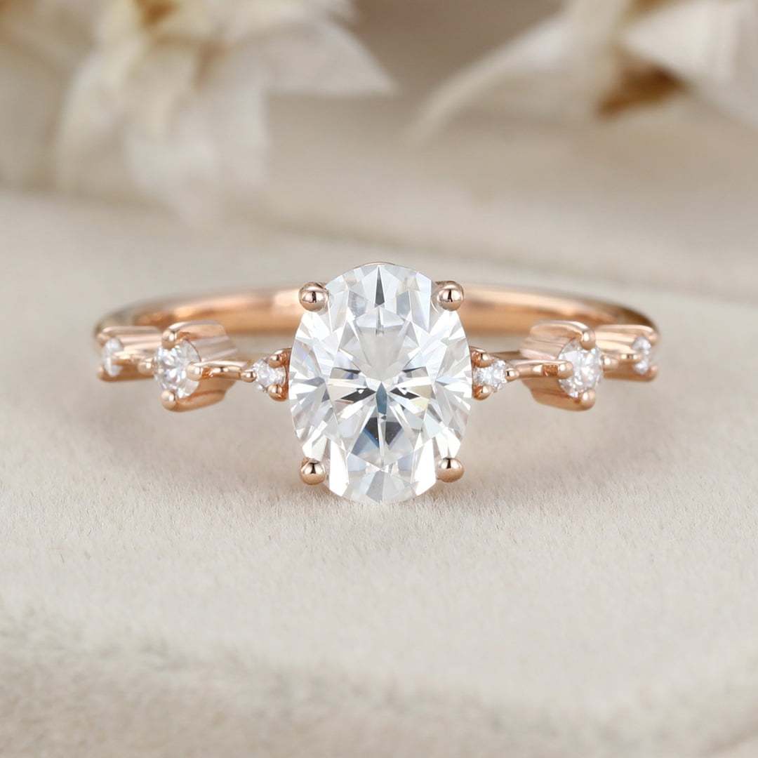 1.5 Carat Oval Moissanite Bridal Promise Ring In 14K Rose Gold