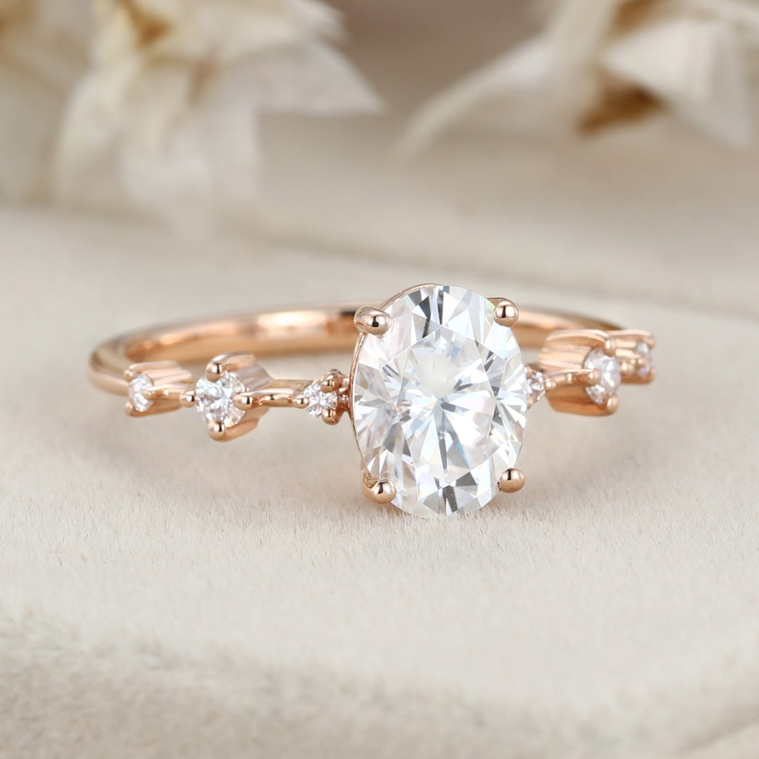 1.5 Carat Oval Moissanite Bridal Promise Ring In 14K Rose Gold
