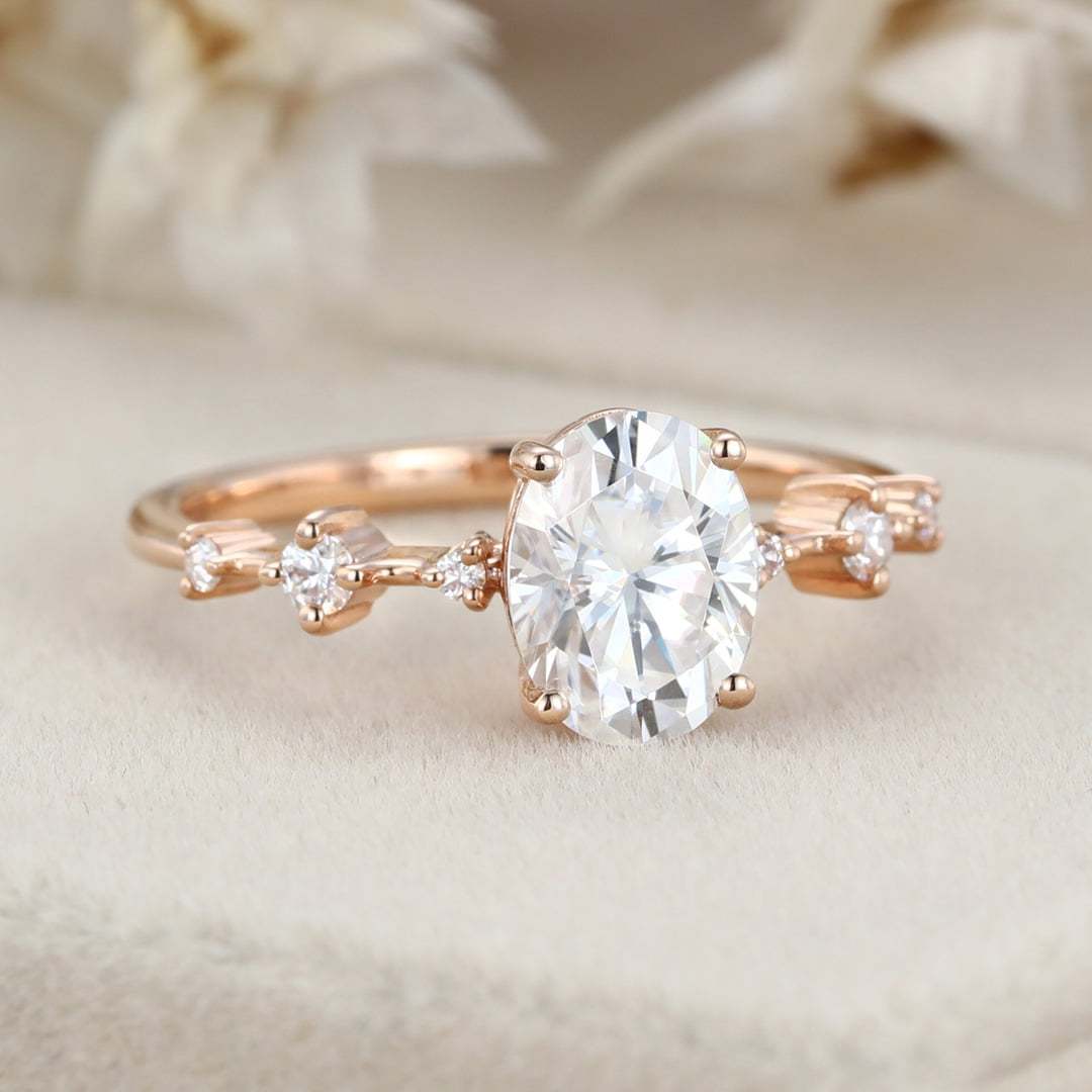 1.5 Carat Oval Moissanite Bridal Promise Ring In 14K Rose Gold