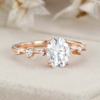 1.5 Carat Oval Moissanite Bridal Promise Ring In 14K Rose Gold
