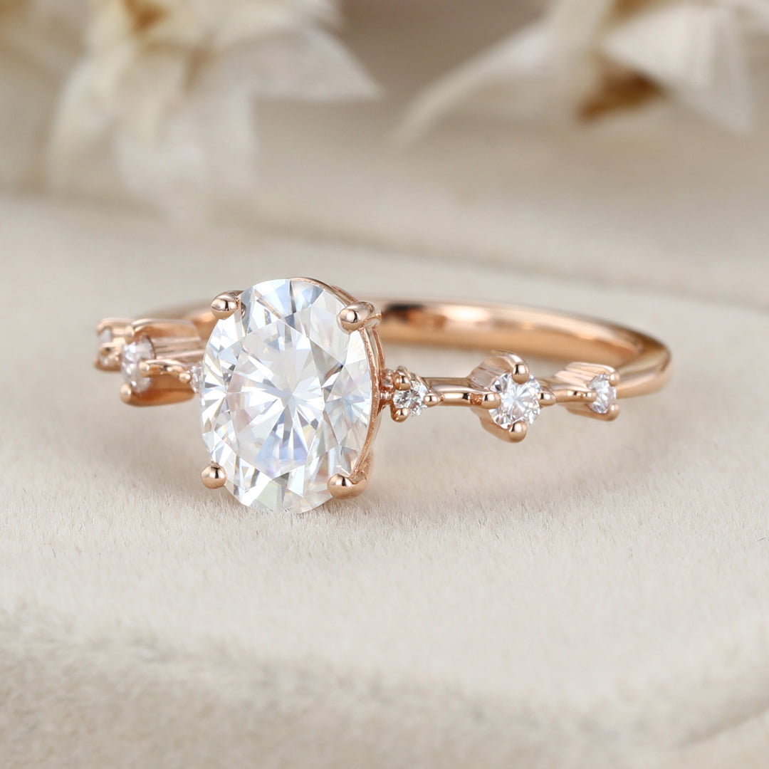 1.5 Carat Oval Moissanite Bridal Promise Ring In 14K Rose Gold