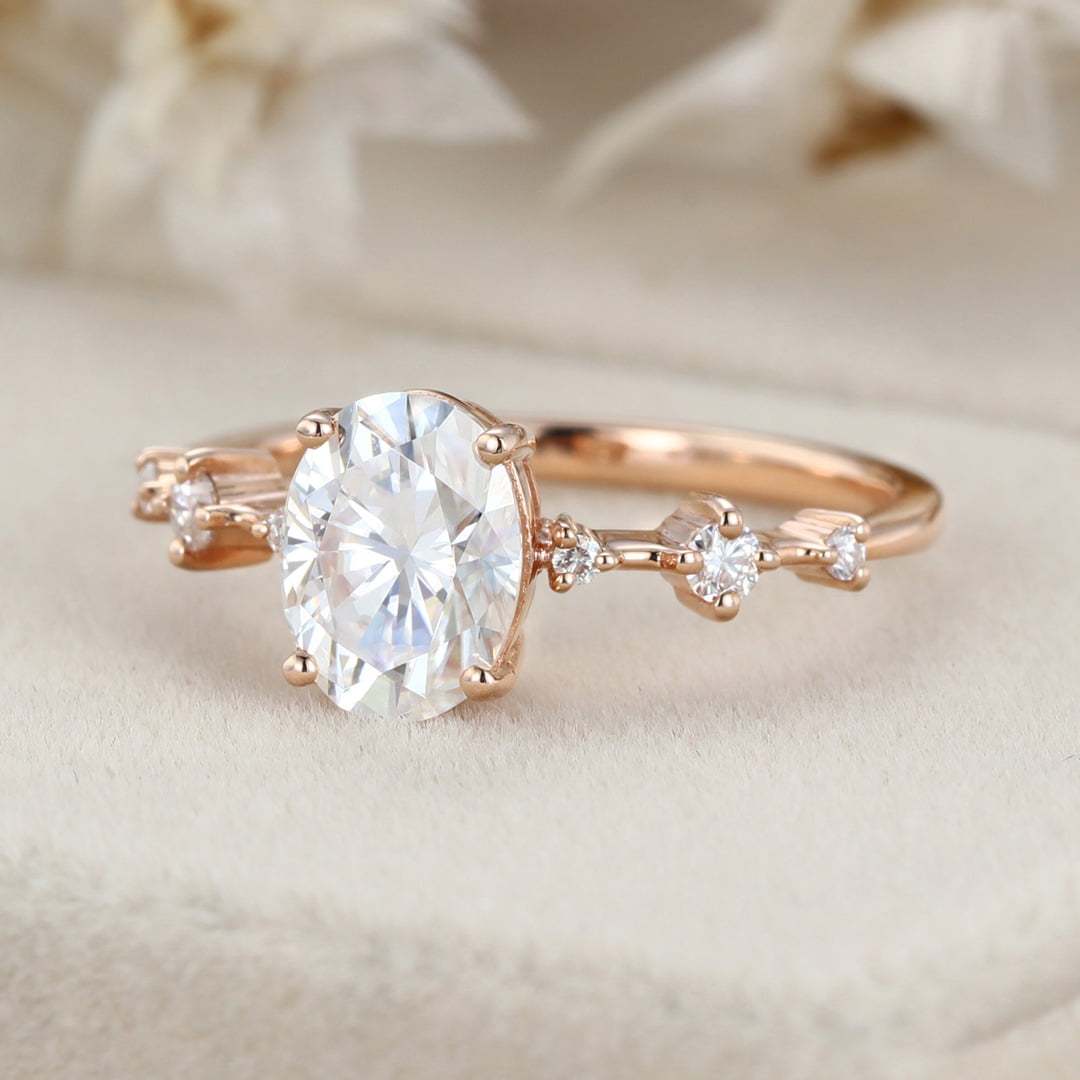 1.5 Carat Oval Moissanite Bridal Promise Ring In 14K Rose Gold