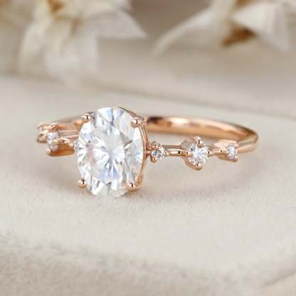 1.5 Carat Oval Moissanite Bridal Promise Ring In 14K Rose Gold