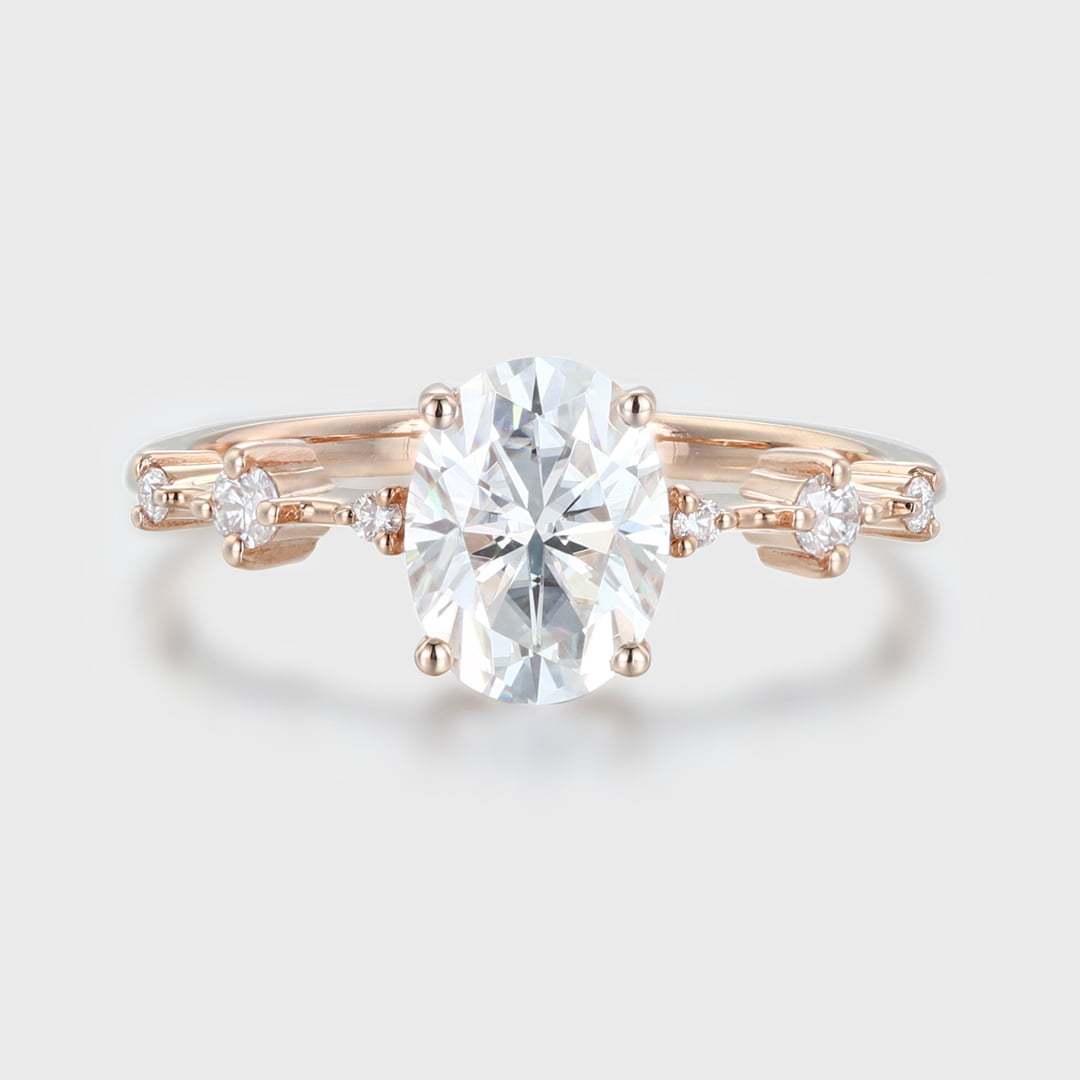 1.5CT Oval Moissanite Bridal Promise Ring In 14K Rose Gold