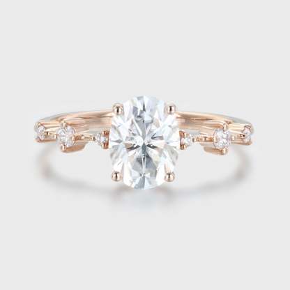 1.5CT Oval Moissanite Bridal Promise Ring In 14K Rose Gold