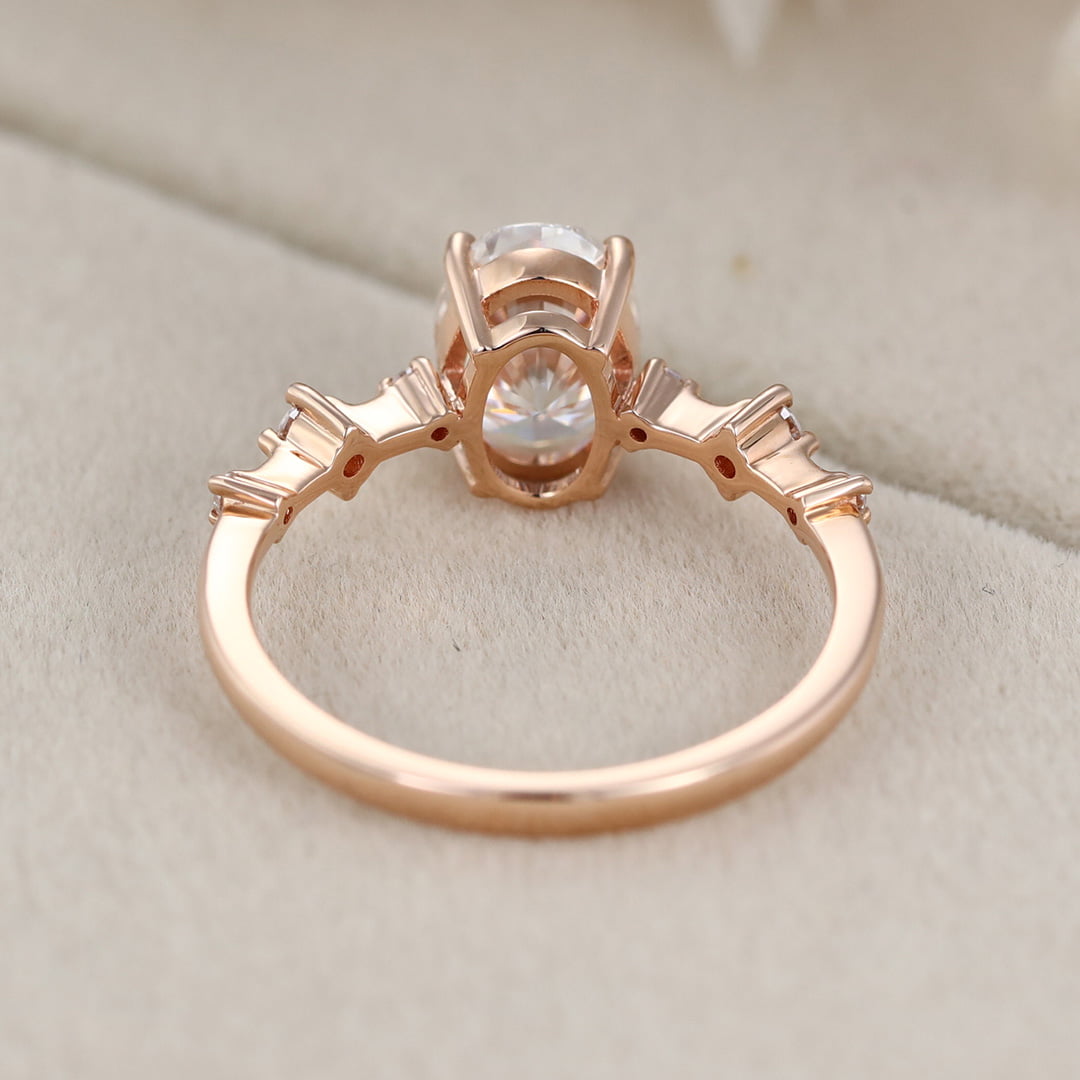 1.5 Carat Oval Moissanite Bridal Promise Ring In 14K Rose Gold