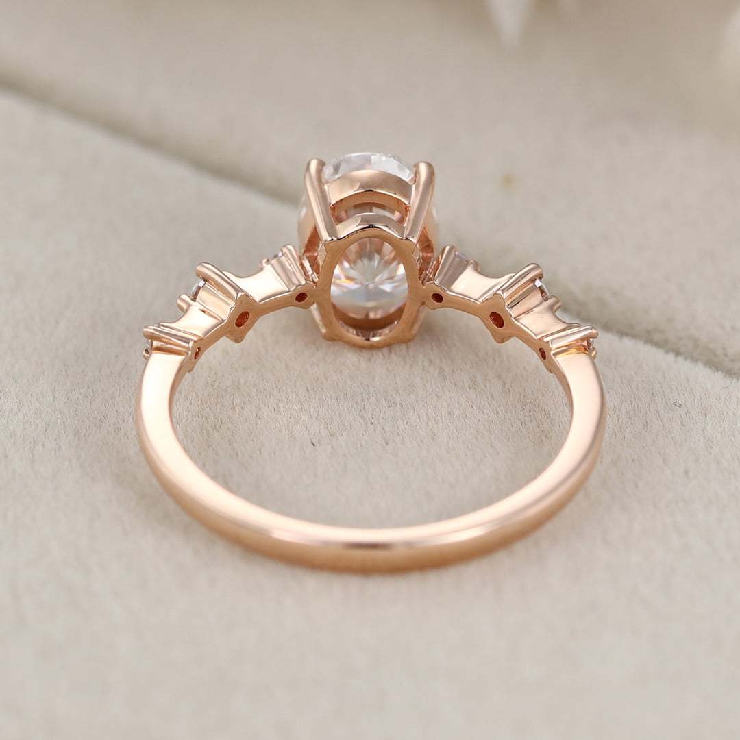 1.5 Carat Oval Moissanite Bridal Promise Ring In 14K Rose Gold