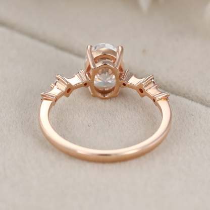 1.5 Carat Oval Moissanite Bridal Promise Ring In 14K Rose Gold