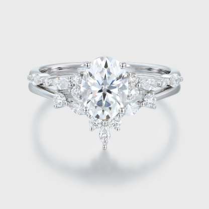Unique Oval moissanite engagement ring set White gold engagement ring Vintage marquise cluster diamond ring Bridal Promise Anniversary