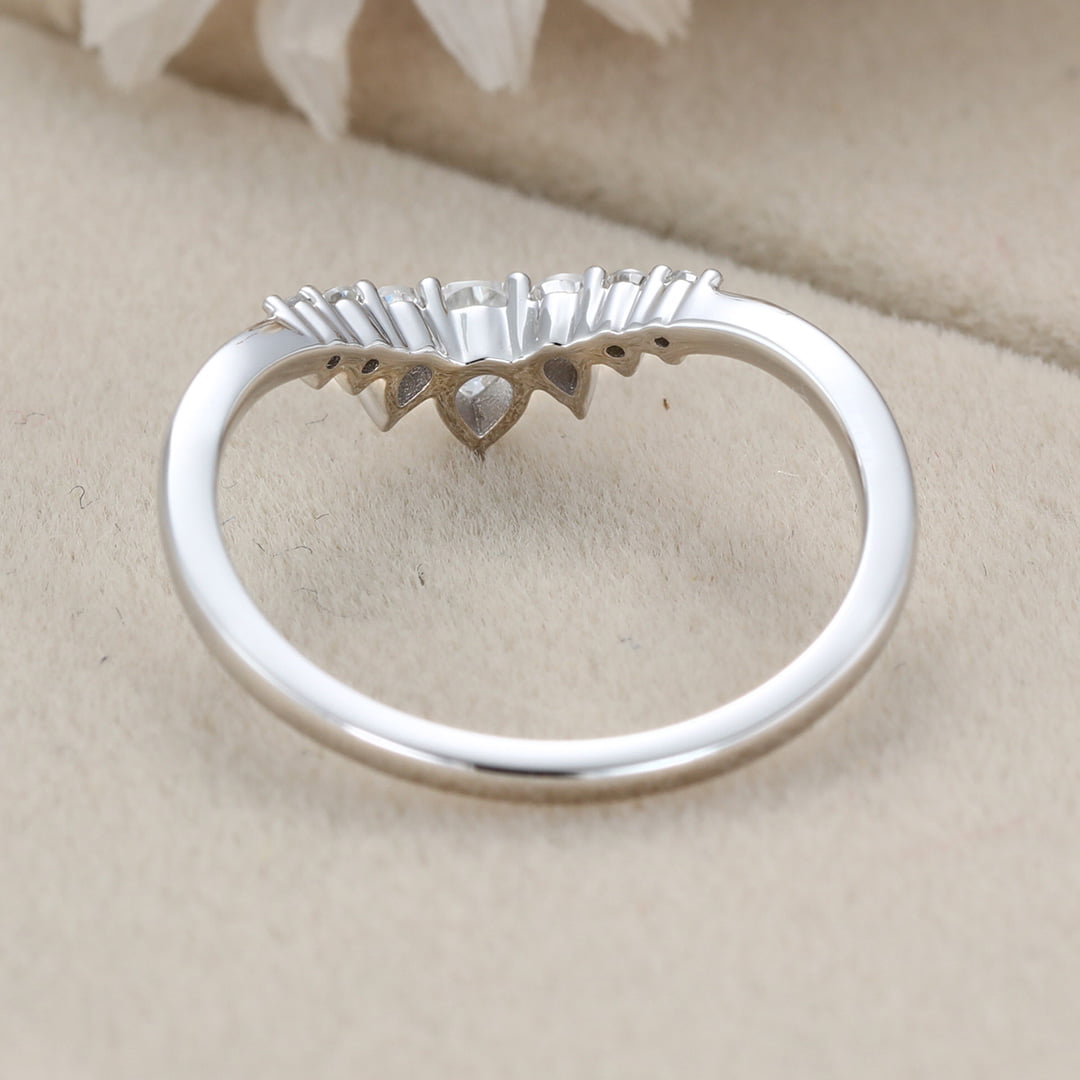Unique Pear shaped Curved wedding ring Diamond wedding band White gold Moissanite wedding band matching band Bridal promise Anniversary gift