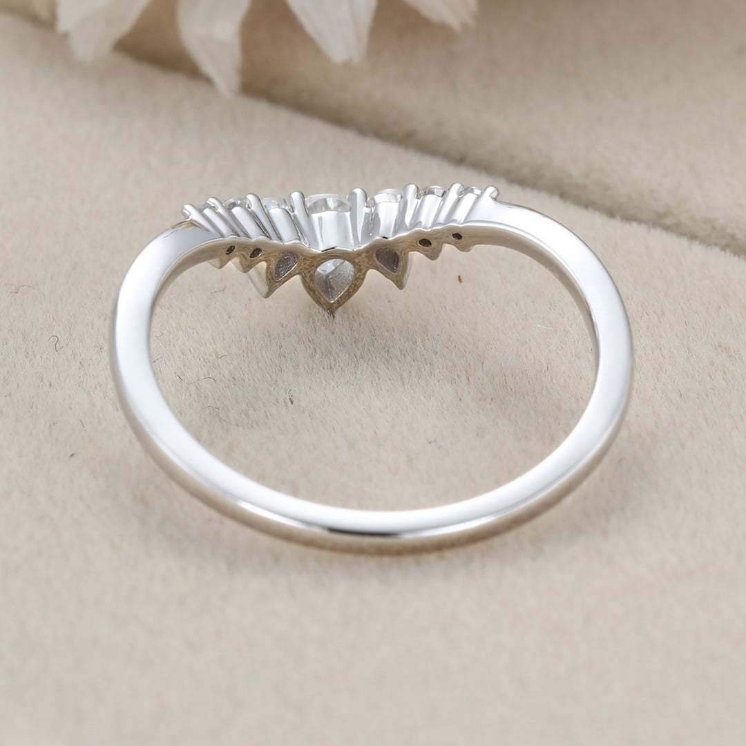 Unique Pear shaped Curved wedding ring Diamond wedding band White gold Moissanite wedding band matching band Bridal promise Anniversary gift