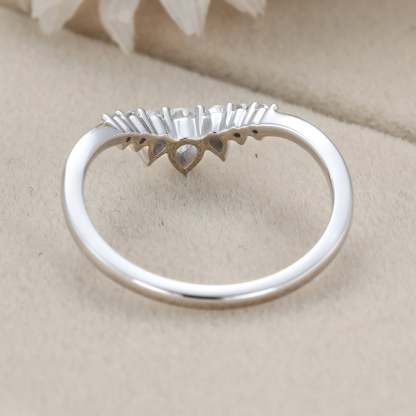 Unique Pear shaped Curved wedding ring Diamond wedding band White gold Moissanite wedding band matching band Bridal promise Anniversary gift