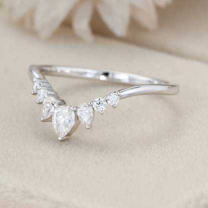 Unique Pear shaped Curved wedding ring Diamond wedding band White gold Moissanite wedding band matching band Bridal promise Anniversary gift