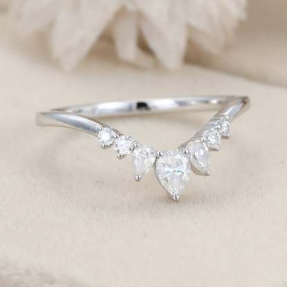 Unique Pear shaped Curved wedding ring Diamond wedding band White gold Moissanite wedding band matching band Bridal promise Anniversary gift