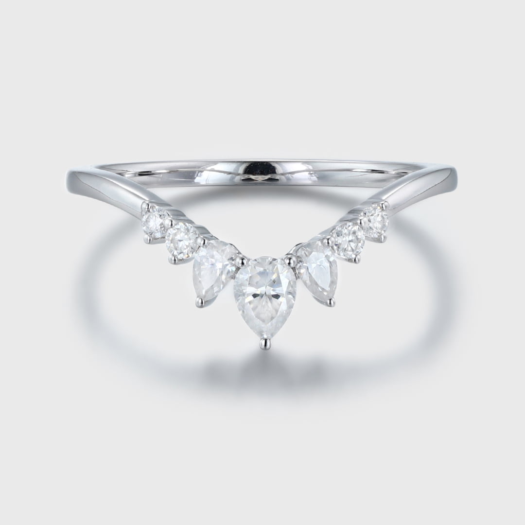Unique Pear shaped Curved wedding ring Diamond wedding band White gold Moissanite wedding band matching band Bridal promise Anniversary gift