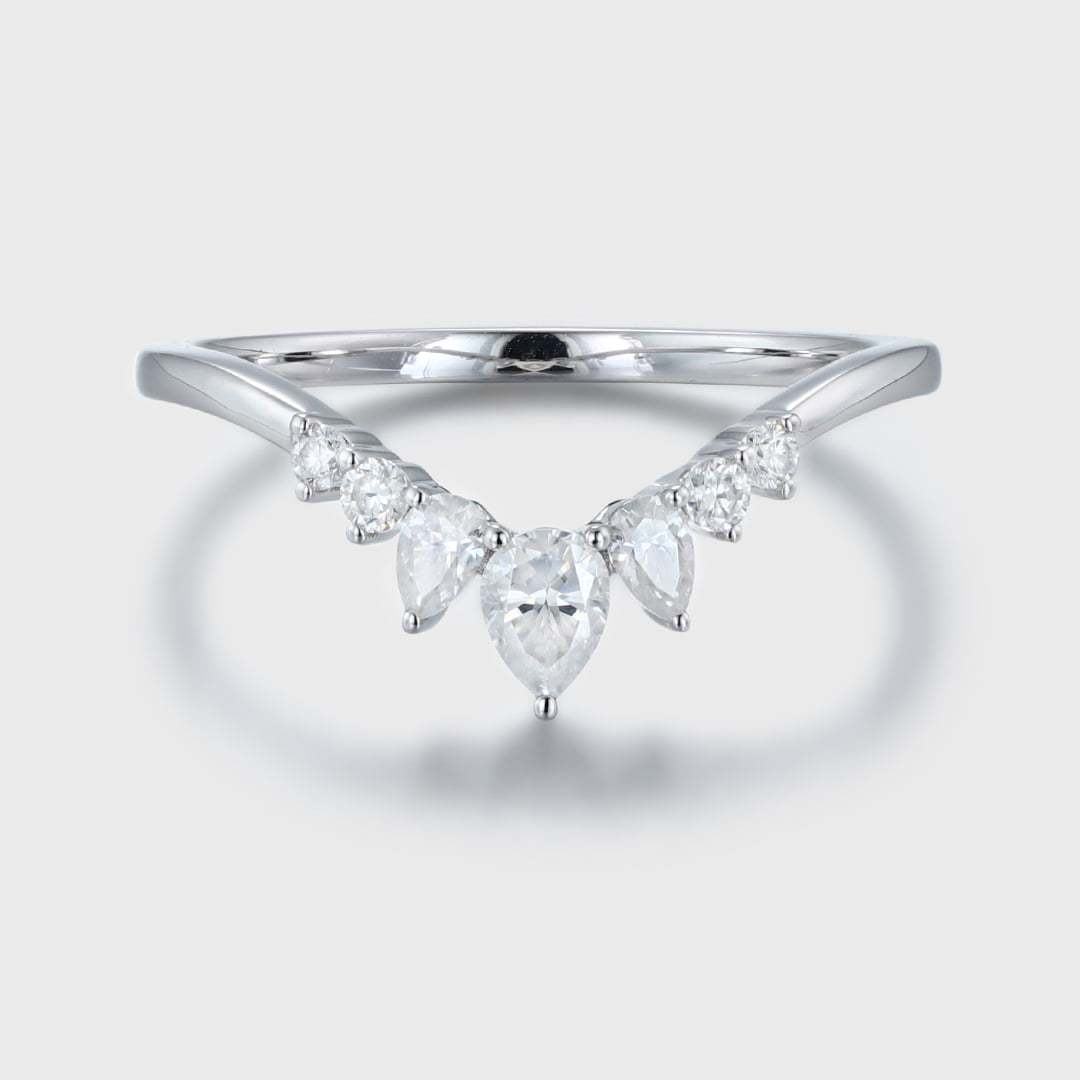 Unique Pear shaped Curved wedding ring Diamond wedding band White gold Moissanite wedding band matching band Bridal promise Anniversary gift