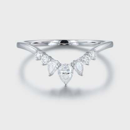 Unique Pear shaped Curved wedding ring Diamond wedding band White gold Moissanite wedding band matching band Bridal promise Anniversary gift