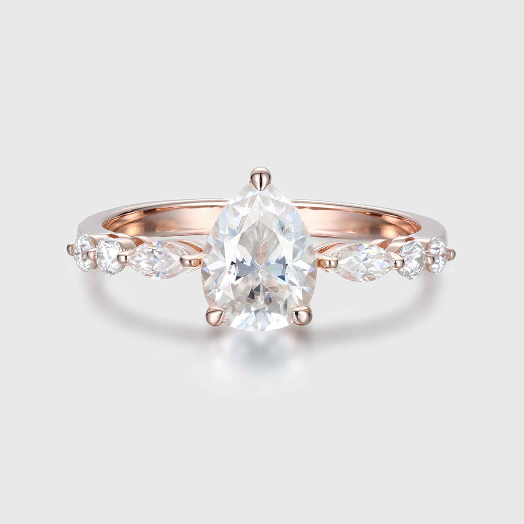 Unique Pear shaped Moissanite engagement ring Vintage rose gold engagement ring diamond ring promise ring Anniversary gift
