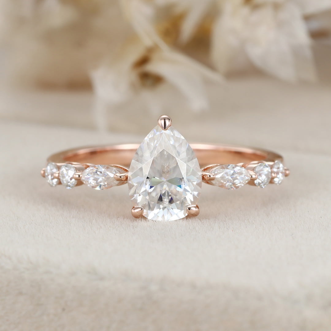 Unique Pear shaped Moissanite engagement ring Vintage rose gold engagement ring diamond ring promise ring Anniversary gift