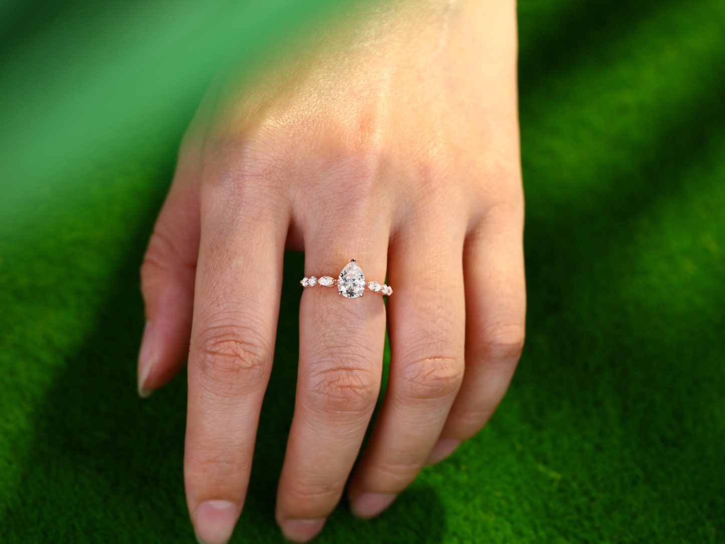 Unique Pear shaped Moissanite engagement ring Vintage rose gold engagement ring diamond ring promise ring Anniversary gift