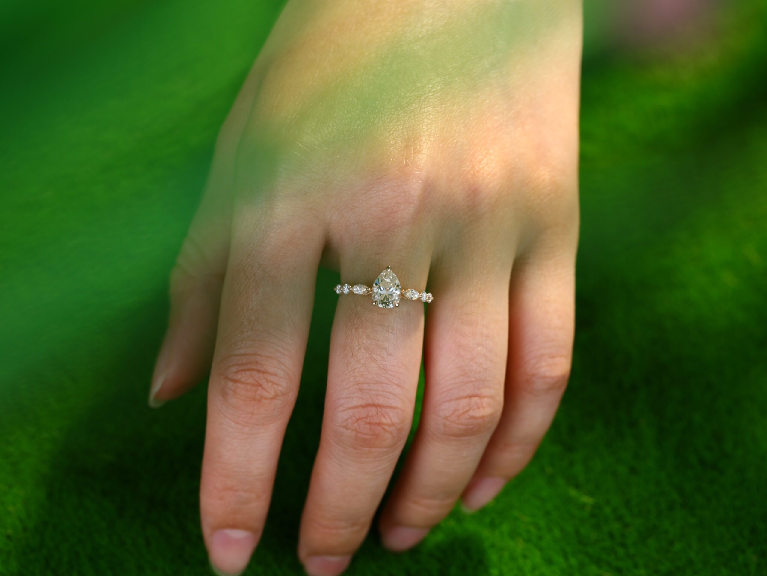Unique Pear shaped Moissanite engagement ring Vintage rose gold engagement ring diamond ring promise ring Anniversary gift