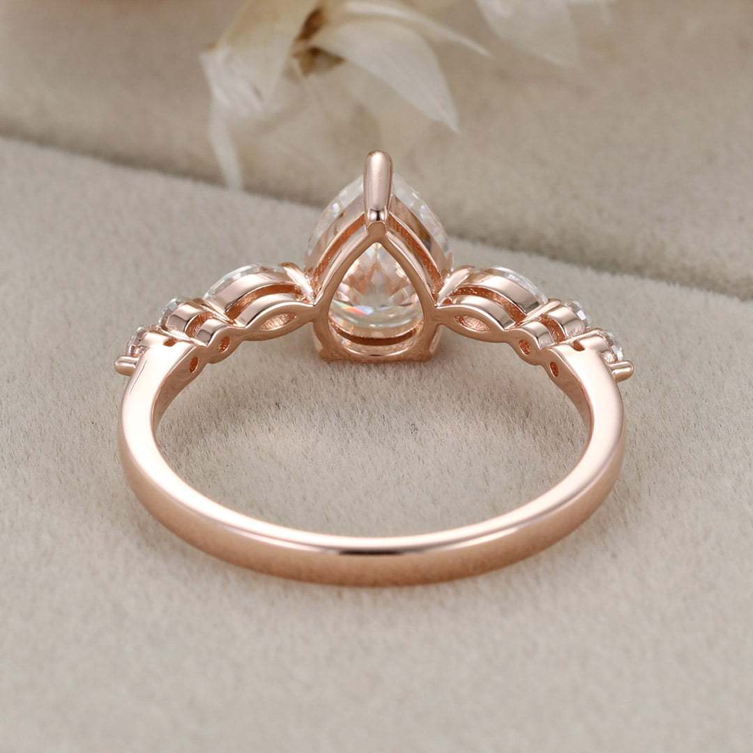 Unique Pear shaped Moissanite engagement ring Vintage rose gold engagement ring diamond ring promise ring Anniversary gift