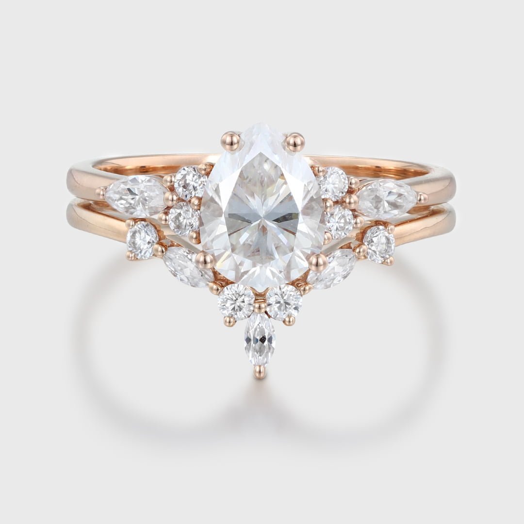 Unique Pear shaped cut Moissanite engagement ring set vintage Rose gold engagement ring women Marquise cut Diamond wedding Bridal gift