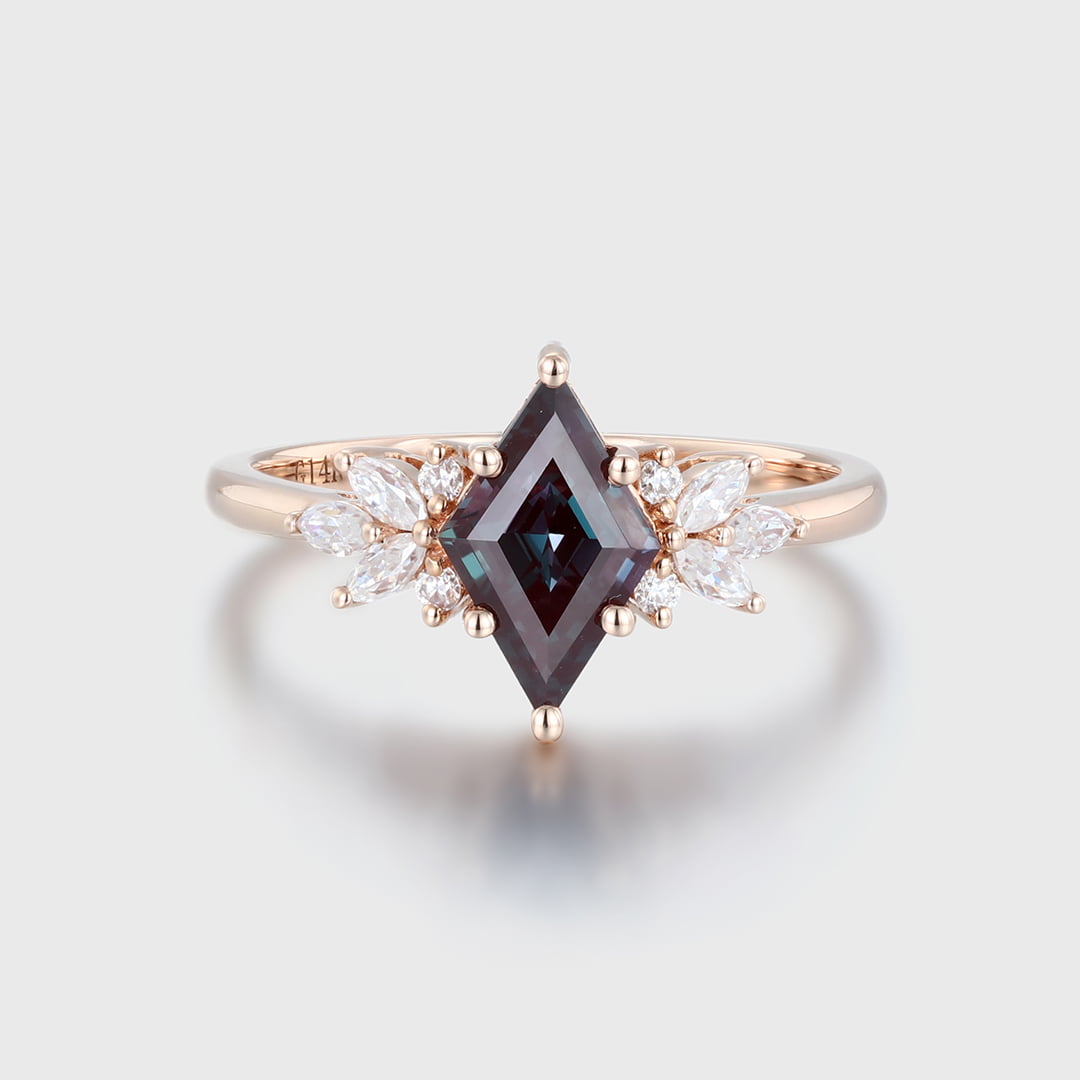 Rhombus Cut 10x6MM Alexandrite June Birthstone Ring In 14K Rose Gold