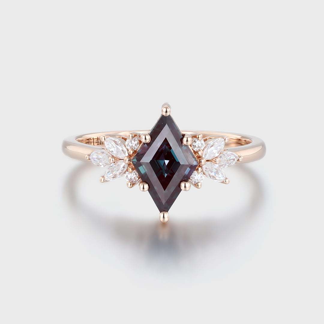 Rhombus Cut 10x6MM Alexandrite June Birthstone Ring In 14K Rose Gold