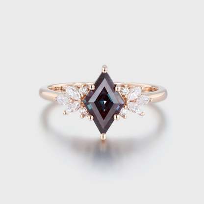 Rhombus Cut 10x6MM Alexandrite June Birthstone Ring In 14K Rose Gold