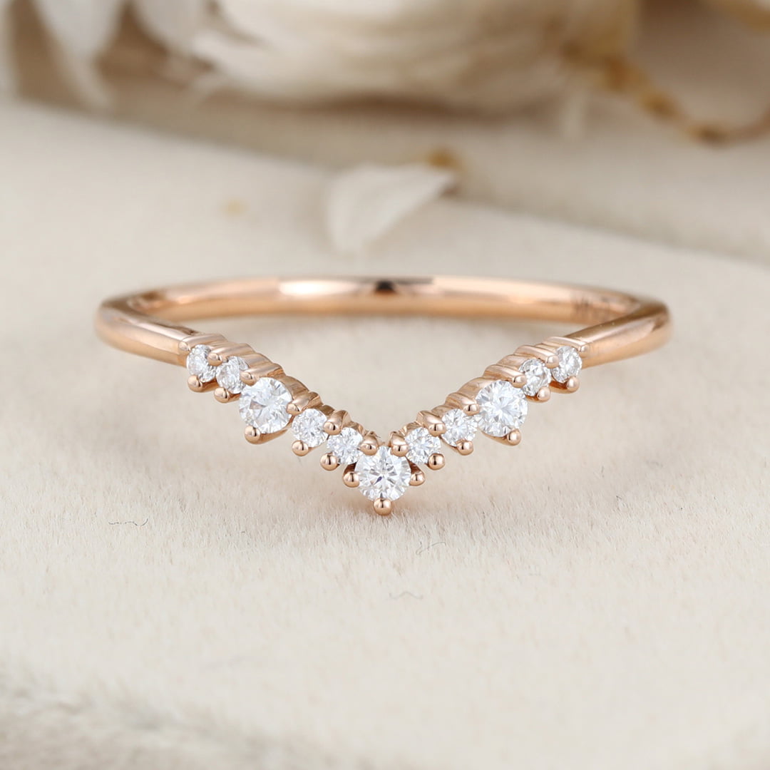 Unique Rose gold moissanite wedding band Curved Diamond wedding ring Vintage wedding band matching band Bridal promise Anniversary gift