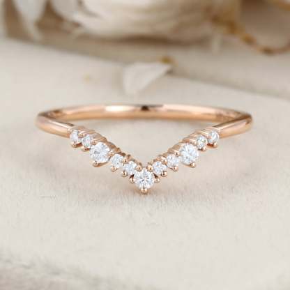 Unique Rose gold moissanite wedding band Curved Diamond wedding ring Vintage wedding band matching band Bridal promise Anniversary gift