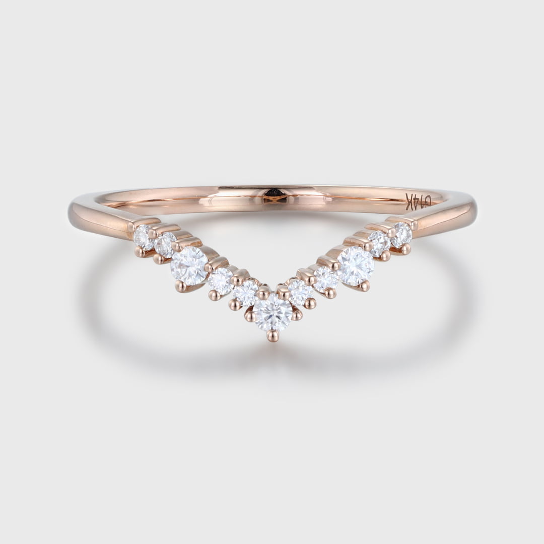 Unique Rose gold moissanite wedding band Curved Diamond wedding ring Vintage wedding band matching band Bridal promise Anniversary gift