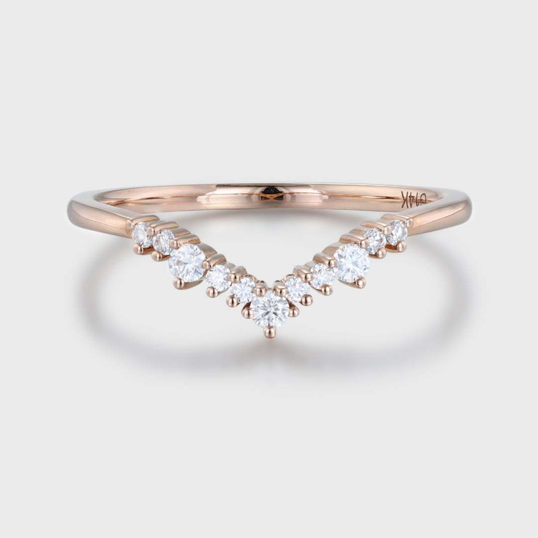 Unique Rose gold moissanite wedding band Curved Diamond wedding ring Vintage wedding band matching band Bridal promise Anniversary gift