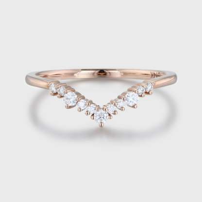 Unique Rose gold moissanite wedding band Curved Diamond wedding ring Vintage wedding band matching band Bridal promise Anniversary gift