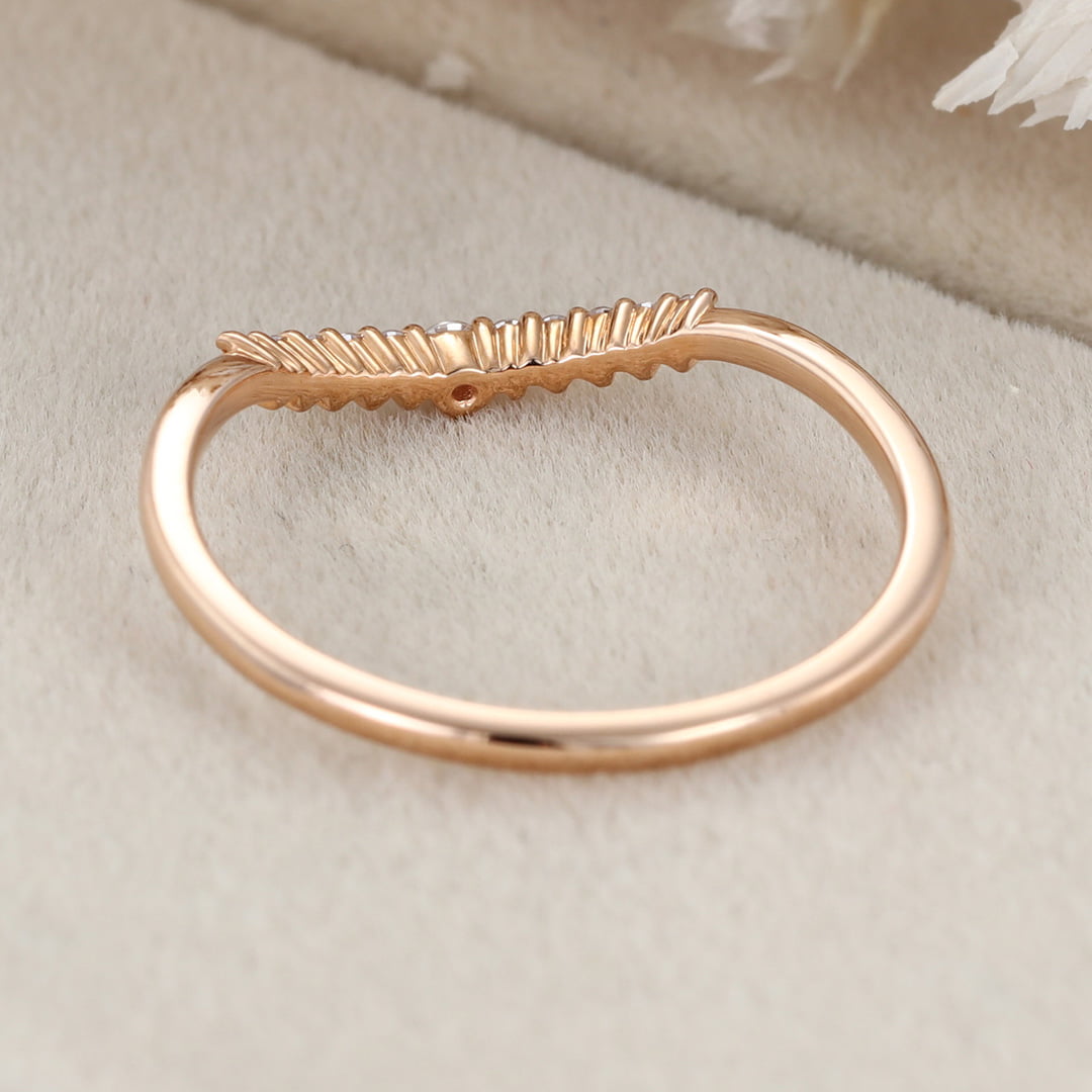 Unique Simple Diamond wedding band women Stacking ring Rose gold Curved wedding band Handmade Matching band custom Promise gift for her