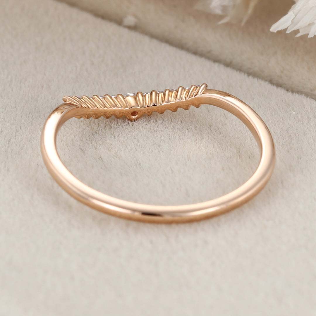 Unique Simple Diamond wedding band women Stacking ring Rose gold Curved wedding band Handmade Matching band custom Promise gift for her