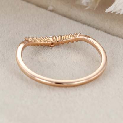 Unique Simple Diamond wedding band women Stacking ring Rose gold Curved wedding band Handmade Matching band custom Promise gift for her