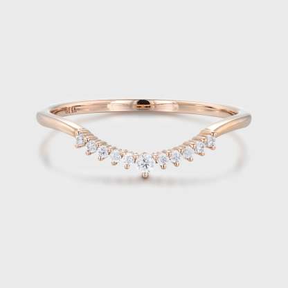 Unique Simple Diamond wedding band women Stacking ring Rose gold Curved wedding band Handmade Matching band custom Promise gift for her