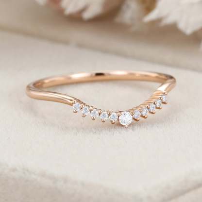 Unique Simple Diamond wedding band women Stacking ring Rose gold Curved wedding band Handmade Matching band custom Promise gift for her