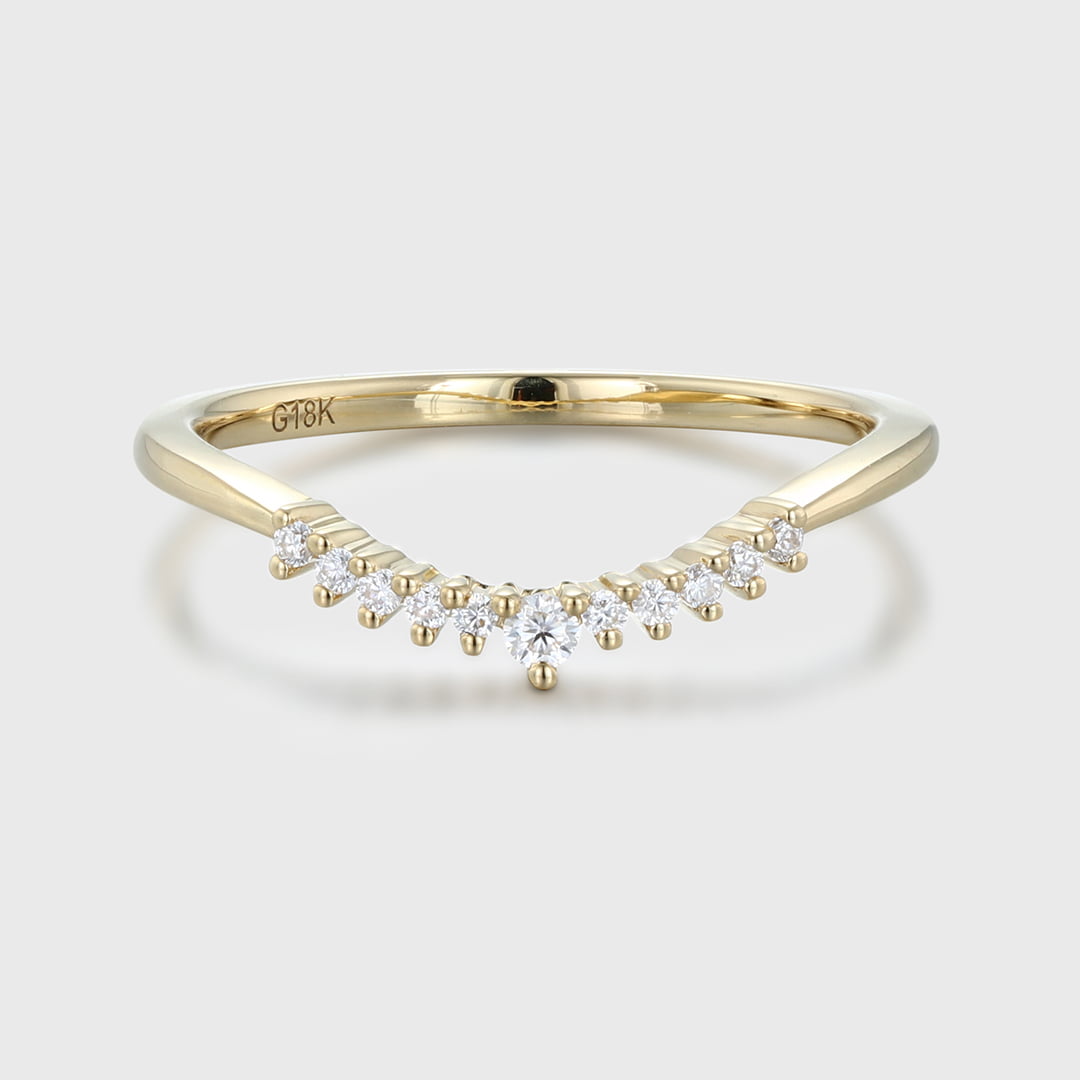 Unique Simple Diamond wedding ring Yellow gold Curved wedding band band women Stacking ring Handmade Matching band custom Promise gift
