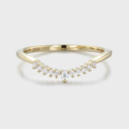 Unique Simple Diamond wedding ring Yellow gold Curved wedding band band women Stacking ring Handmade Matching band custom Promise gift