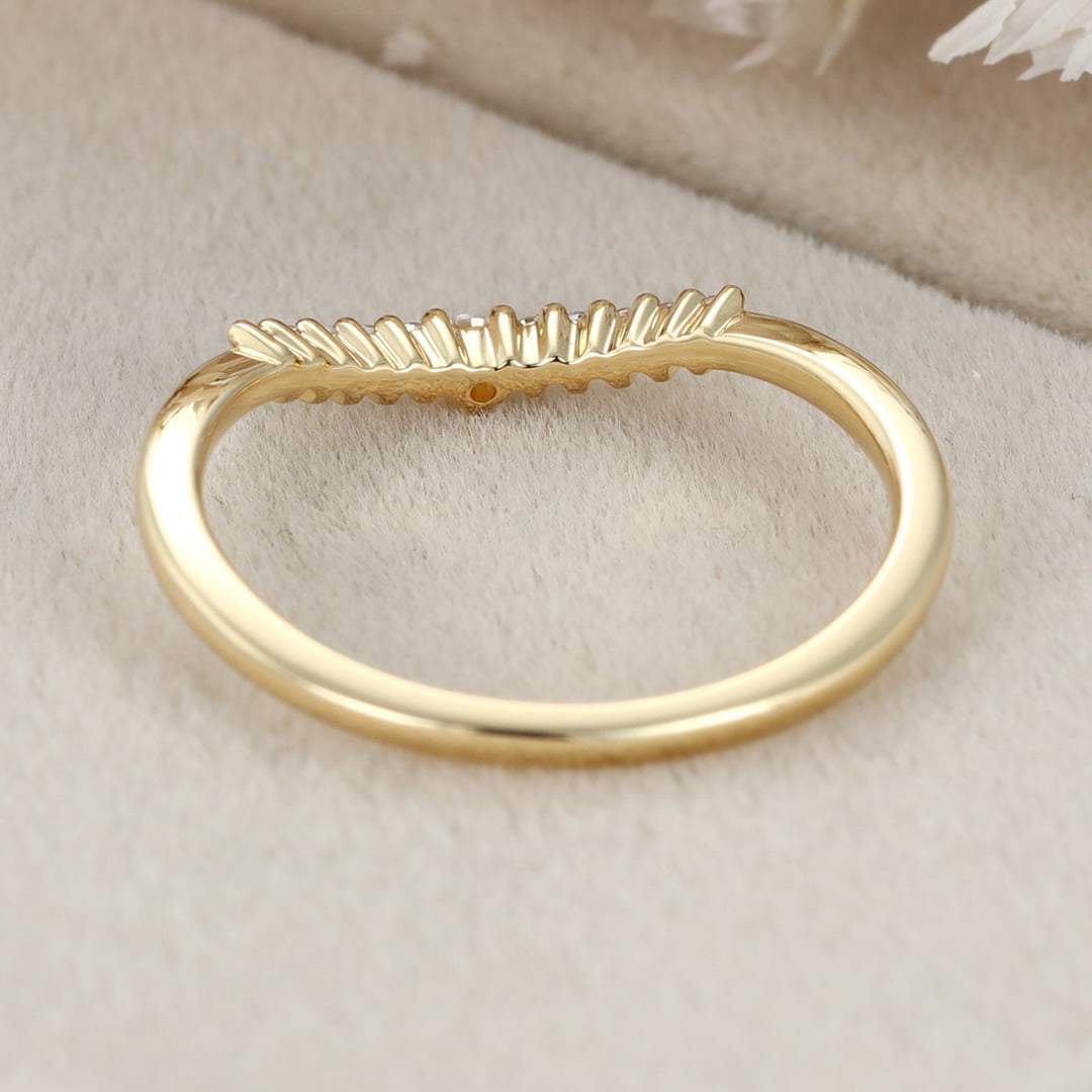 Unique Simple Diamond wedding ring Yellow gold Curved wedding band band women Stacking ring Handmade Matching band custom Promise gift