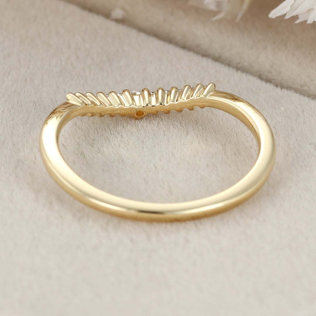 Unique Simple Diamond wedding ring Yellow gold Curved wedding band band women Stacking ring Handmade Matching band custom Promise gift